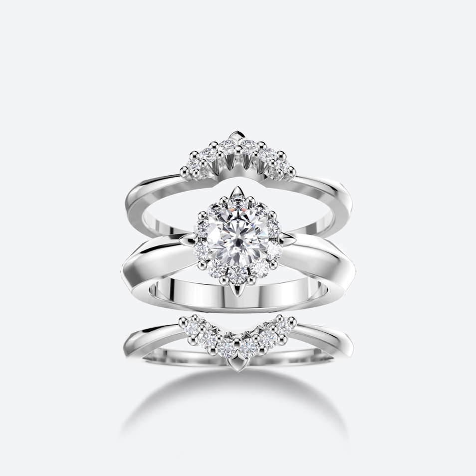 Kide-sormuskokonaisuus, valkokultaiset syleilijät OJL Originals Kide -mallistosta