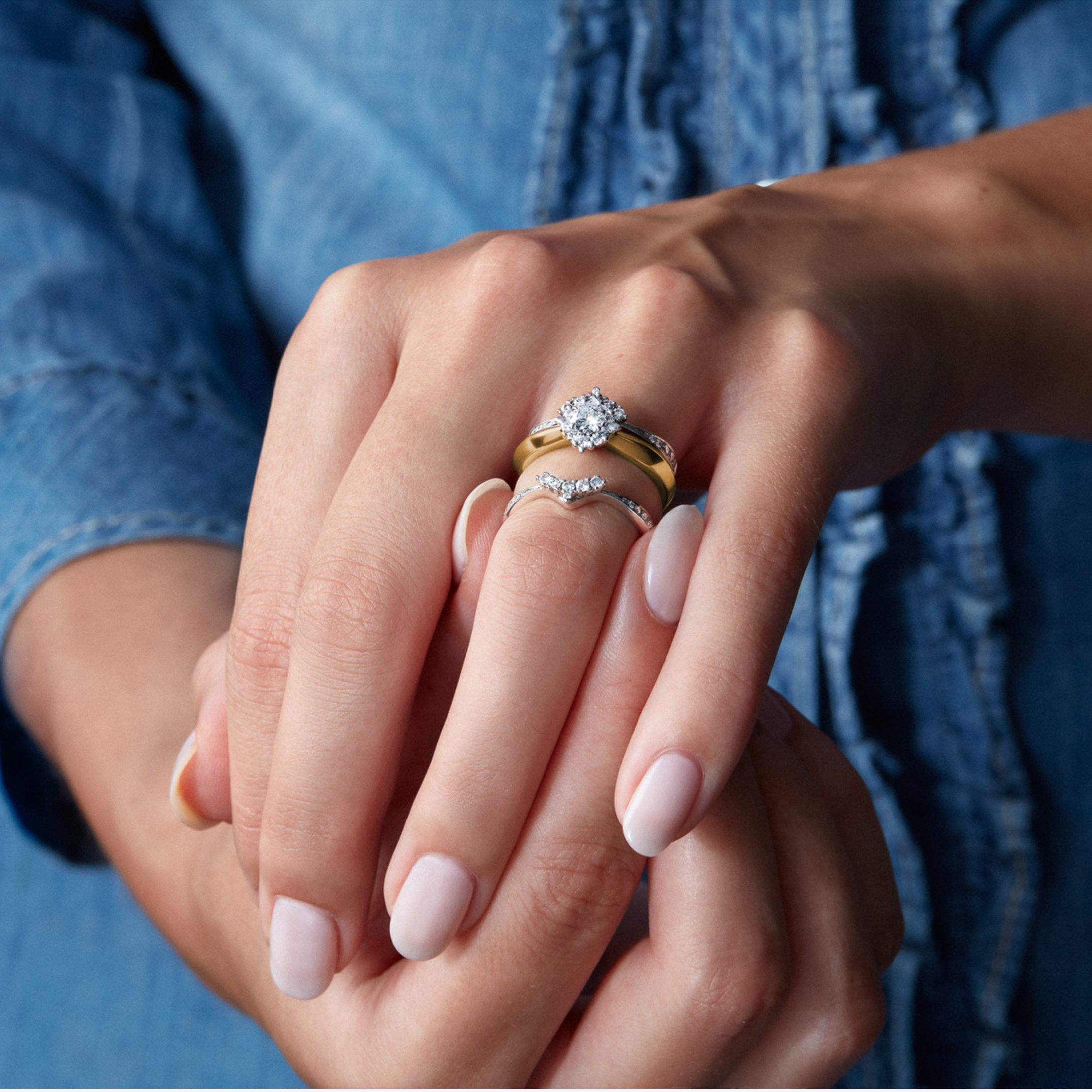 OJL Kide-trilogiasormus 0.75 ct briljanttitimantilla ja syleilijät, keltakultainen yhdistelmä