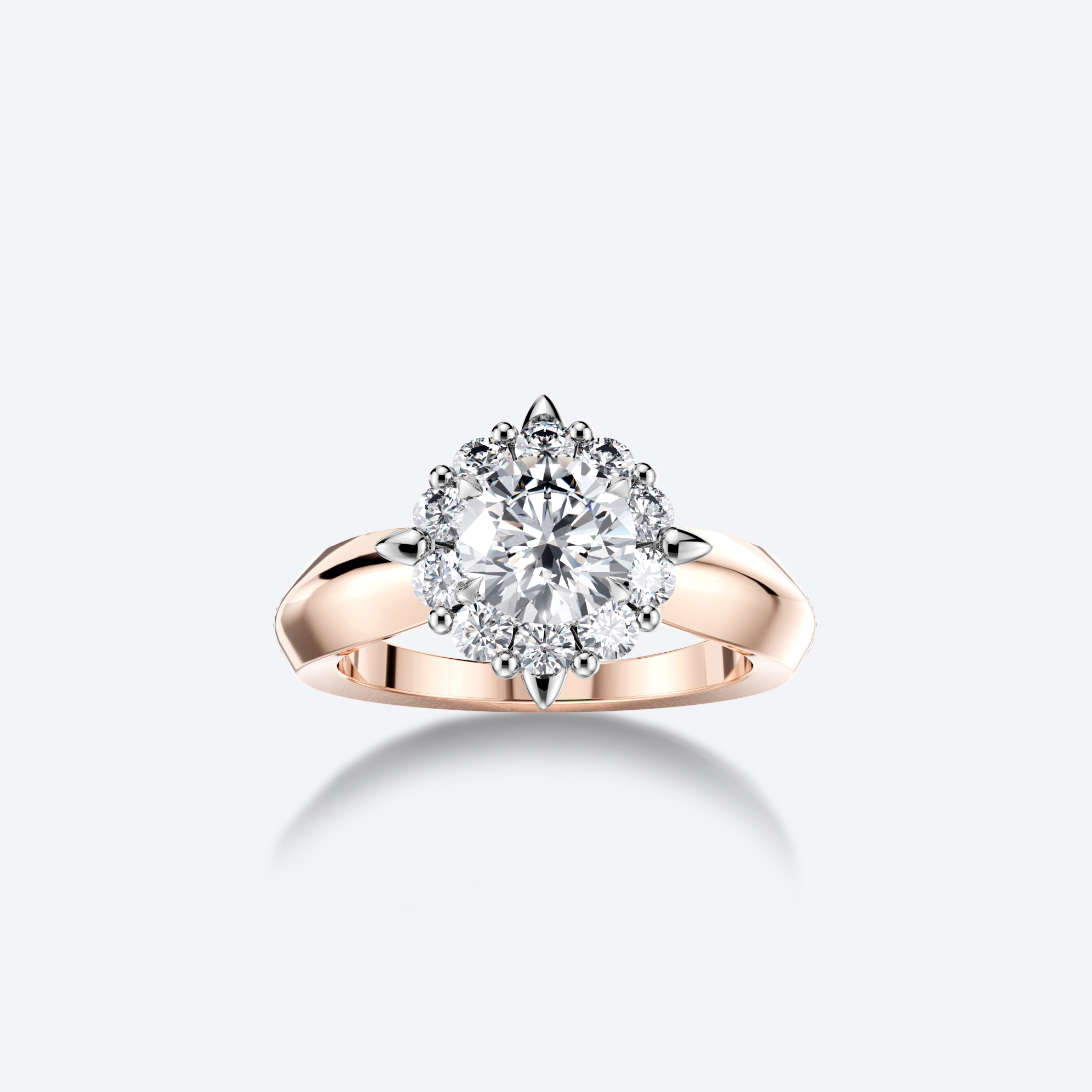 OJL Kide-sormus 0.75 ct timantilla, ruusukultaa, lähikuva valkoista taustaa vasten