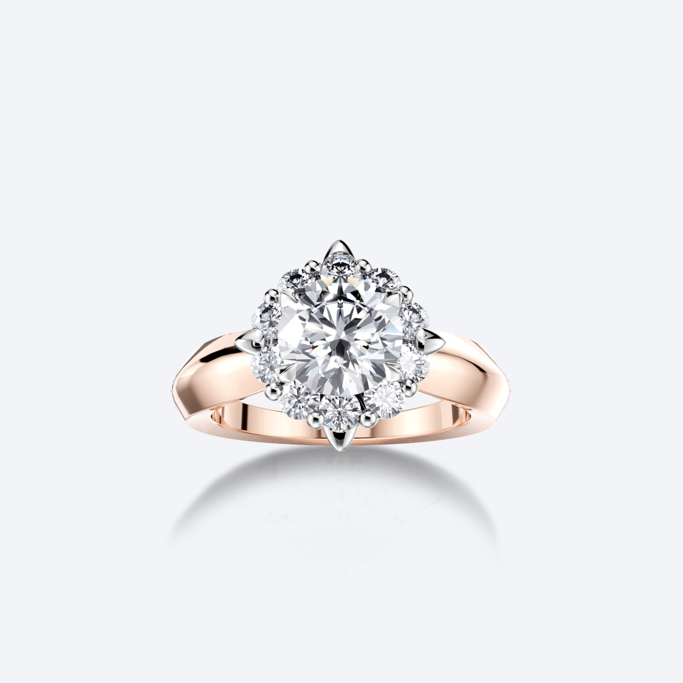 OJL Kide-sormus 1.00 ct briljanttitimantilla, ruusukultaa, ikoninen muotoilu, lähikuva valkoisella taustalla