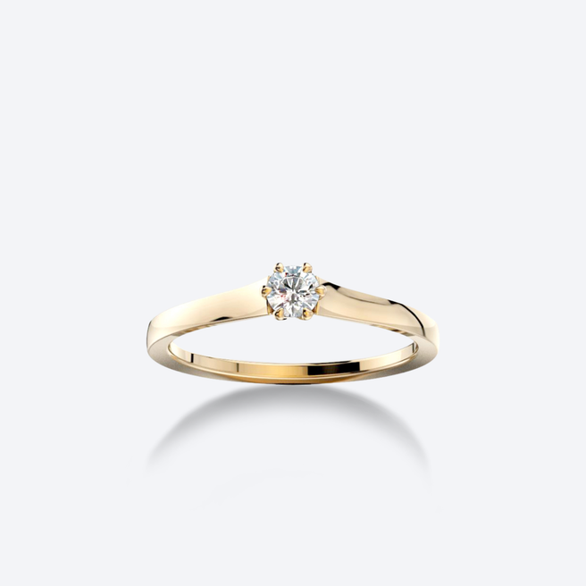 OJL Lumi-sormus 0.10 ct timantilla, keltakultaa, lähikuva valkoisella taustalla