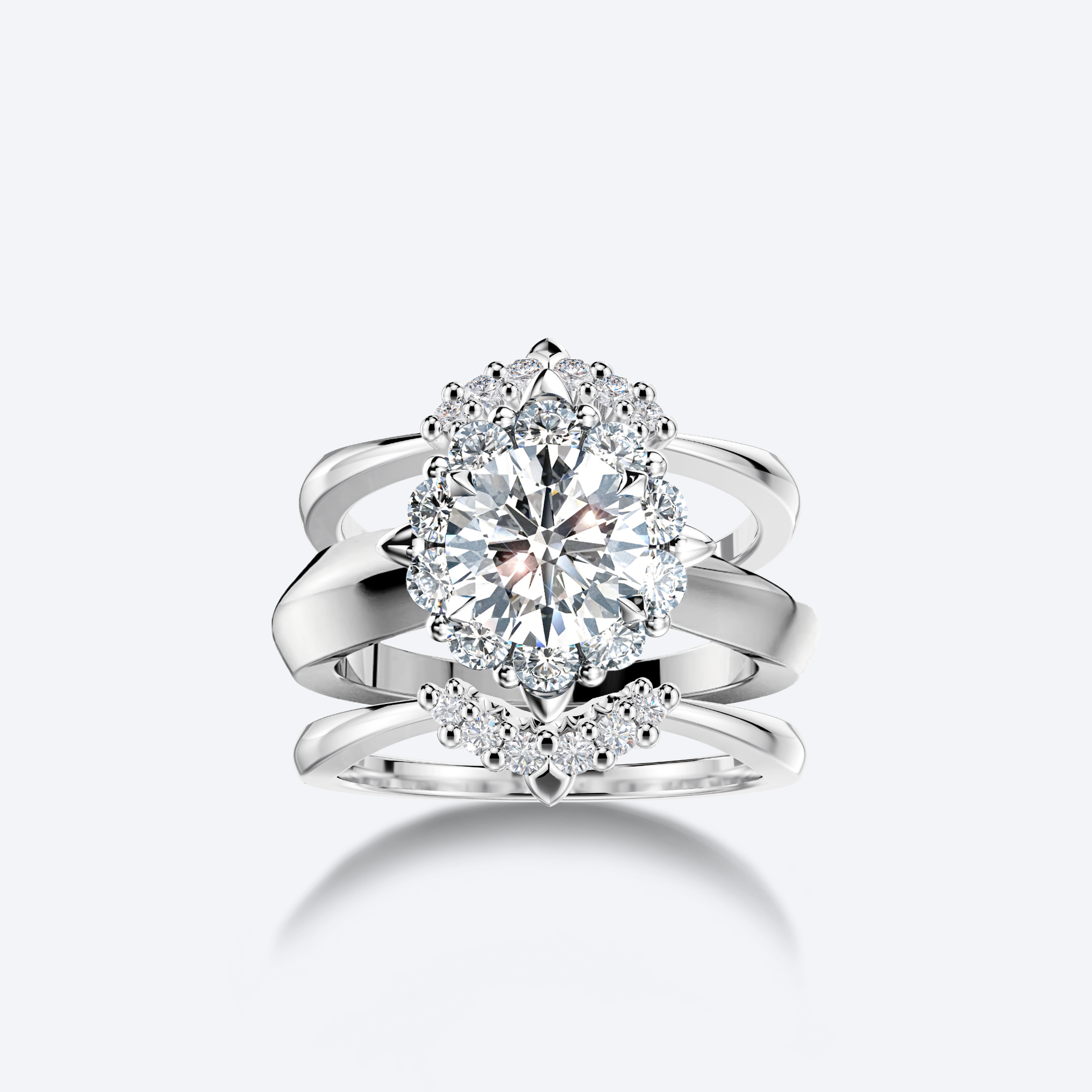 OJL Kide Syleilijä sormusyhdistelmä – platinasormus 0.06ct timantilla ja yhteensopivat sormukset